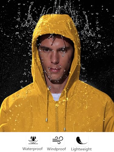 Image of UIQUR Mens Rain Jacket Raincoat Windbreaker Running Waterproof Lightweight Packable with Hood Travel Hiking Cycling