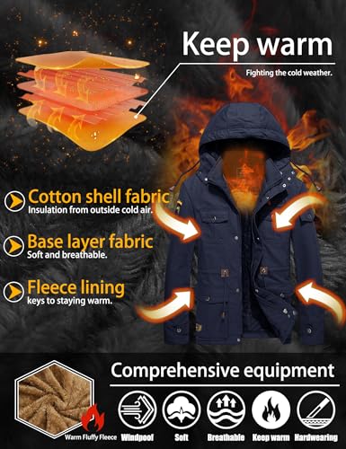 Image of TACVASEN Men's Jacket-Casual Winter Cotton Military Jacket Standard Length Thicken Hooded Cargo Coat