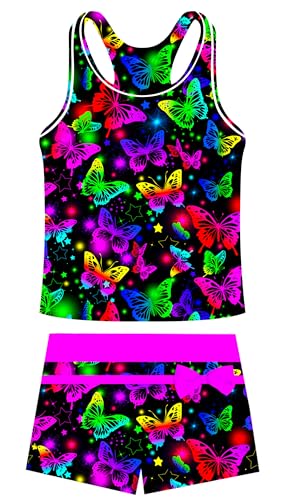 Image of UNIFACO Girls Swimsuits Two Piece Tankini Bathing Suits Boyshort Summer Beach Rash Guard Swimwear for 4-13T
