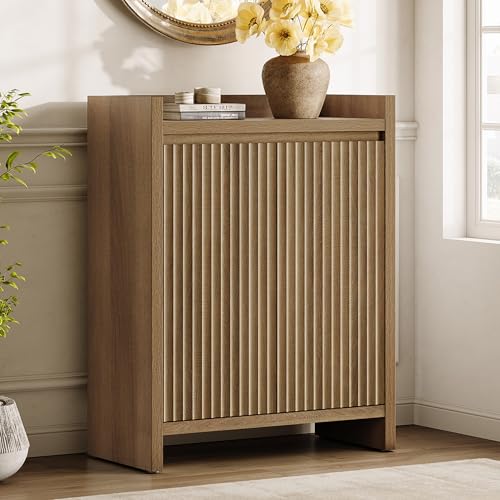 Image of SICOTAS Shoe Cabinet - Fluted Shoe Storage Cabinet for Entryway, 24-Pair Shoes Organizer with Doors & Adjustable Shelves, 6-Tier Shoes Rack Entrance Storage Cabinet for Hallway, Closet, Living Room