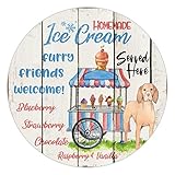 Funny Metal Tin Sign Homemade Ice Cream with Lovely Golden Retriever Novelty Metal Dog Wall Art Rustic Poster Plaques Fast Food Shop Summer Decor Dog Lover Playroom Decor, 9-inch