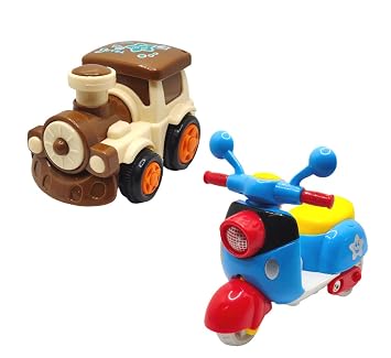 Unbreakable Friction Powered Toy Set of Train & Scooter for Kids (Pack of 2 Pcs)