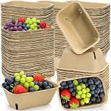 Pumtus 100 Pack Natural Pulp Fiber Berry Baskets, Rectangle Strawberry Produce Vented Container, Bulk Molded Fruit Boxes, Vegetable Picking Holder for Farmers Market, Grocery Store, Backyard Party