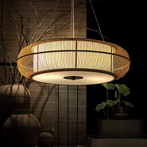 Lampe rotin tissé main suspension E27 vintage pour grand restaurant