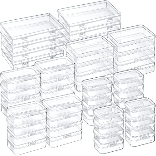 48 Pieces Mixed Sizes Small Plastic Box Empty Mini Clear Plastic Organizer Rectangular Bead Organizer With Hinged Lids For Small Items, Jewelry And Art Craft Projects Organizing #TOP29