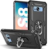 Pie de apoyo de 3 vías integrado. El soporte de anillo magnético de la funda a prueba de golpes Samsung Galaxy S8 se puede girar 360 grados, lo que puede sostener el teléfono de manera efectiva y usarlo fácilmente. Y también ver videos y películas con comodidad y estabilidad. Y lo más conveniente es que el imán en la parte posterior permite que el teléfono se pegue al soporte del automóvil.** Por favor, quítate el caso a la carga sensiblemente inalámbrica **