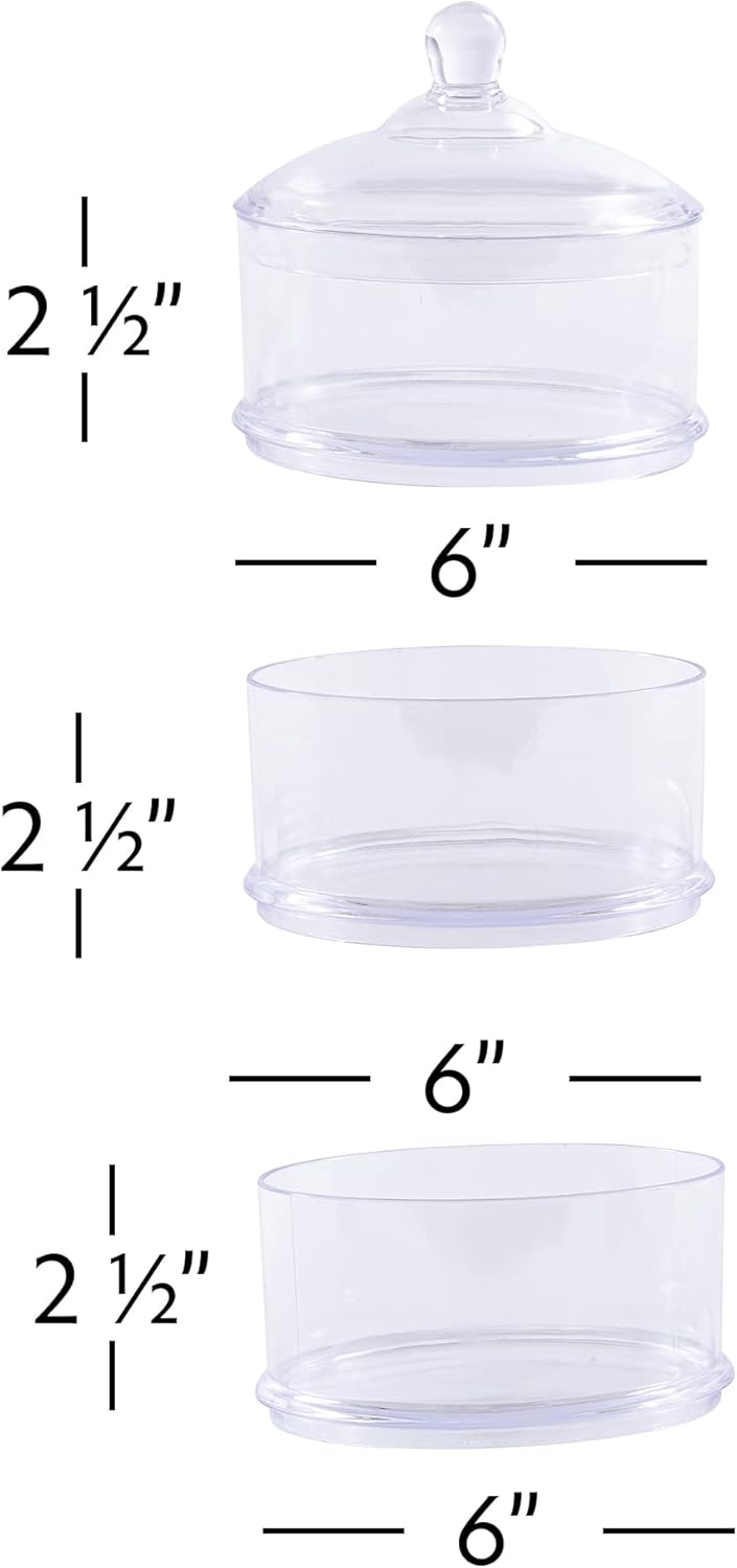 3-Tier Stackable Plastic Candy Jar with Lid Premium Acrylic Plastic BPA-Free, Decorative Canister Organizer Apothecary – 6” Diameter x 12”H - Clear