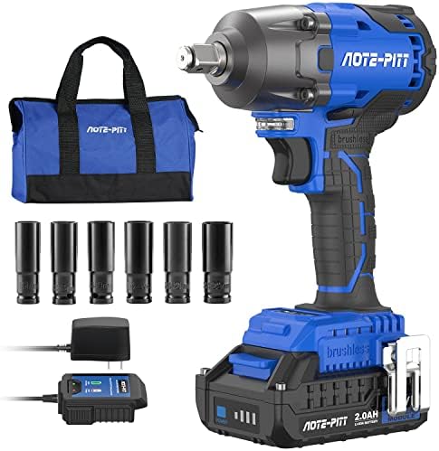20V 370 Ft-lbs Brushless Impact Wrench Kit, 1/2 Inch Cordless Electric Impact Gun, High Torque 3,400 IPM Impact Driver with 6 Pcs Drive Impact Sockets, 2.0Ah Battery, Fast Charger, and Tools Bag