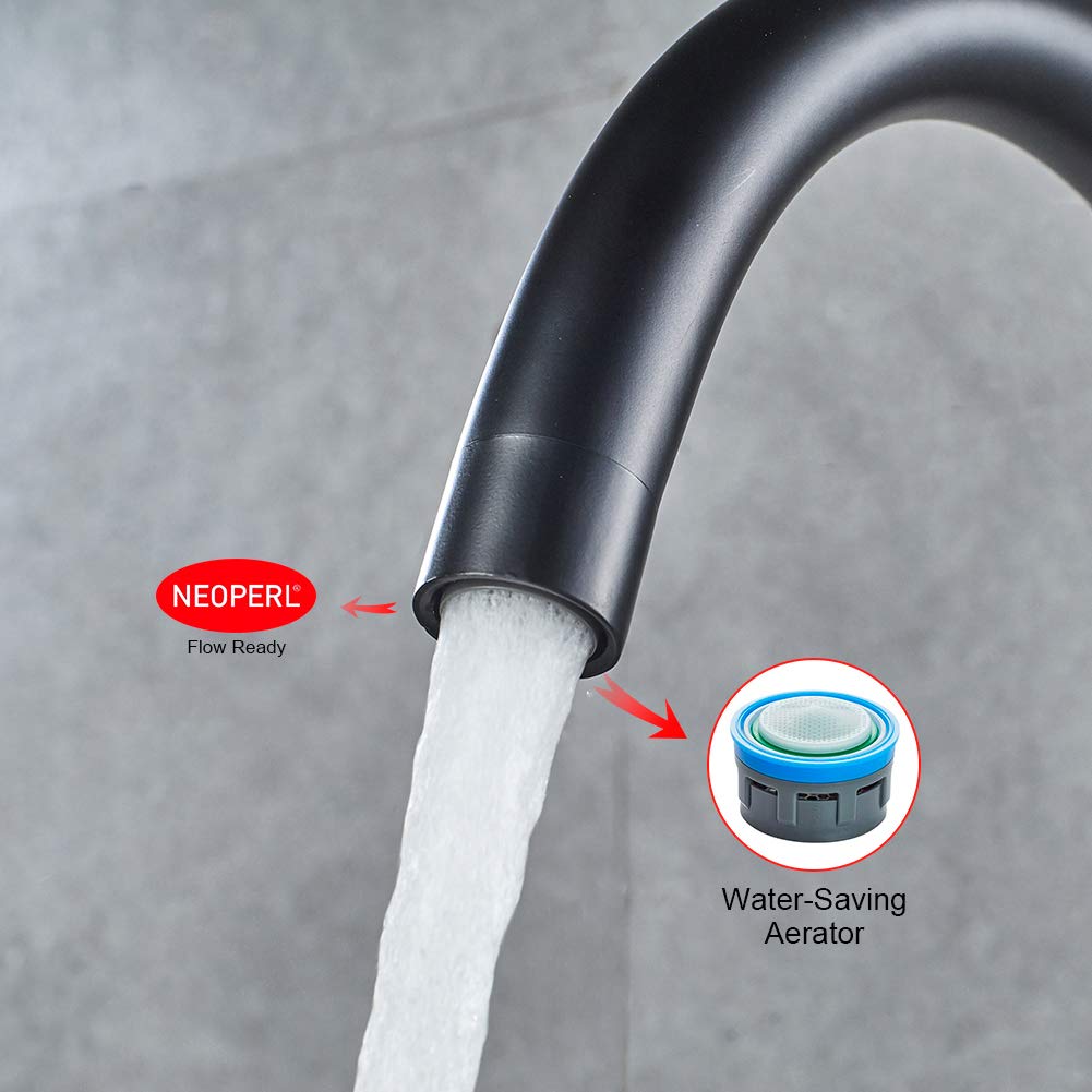 Ibergrif Grifo Cocina Fregadero Negro, Giratoria 360° y plegable 90°, Torneira Cozinha Agua Fría Y Caliente, Válvula Ahorradora, latón, para Fregadero de un Orificio, Fácil Instalación