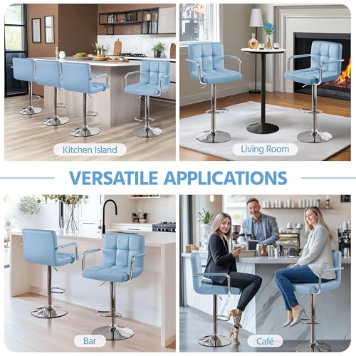 Image of Yaheetech Bar Stools Set of 4, Swivel with Backs, Adjustable Height, Blue