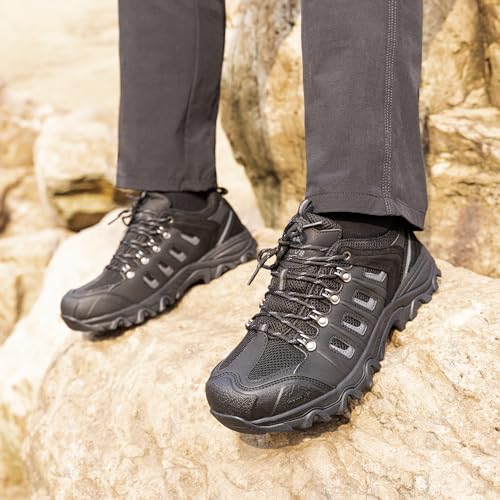 NORTIV 8 NORTIV 8 Men's Waterproof Hiking Shoes Leather Low-Top Hiking Shoes for Outdoor Trailing Trekking Camping Walking,Size 11,Black/Grey-Pu,Quest-1