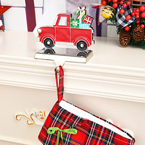 Truck Christmas Stocking Holder For Mantel Set Of 2-Stocking Hook For Fireplace Christmas Decoration-Metal Red Truck Trailer Stocking Hangers For Fireplace Xmas Decoration Supplies (Truck-Trailer) #TOP3