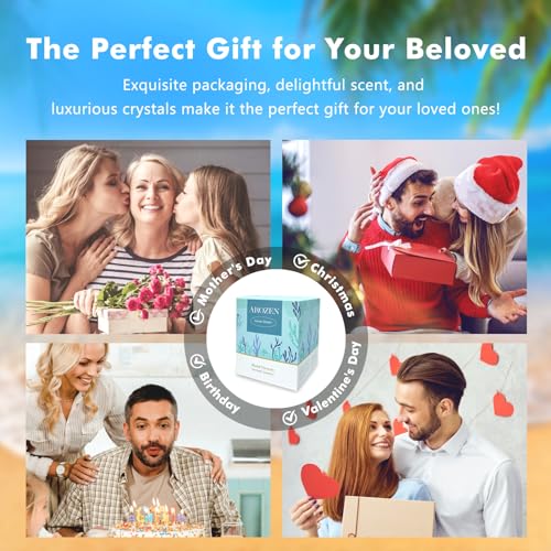 AROZEN Ocean Beach Scented Candles Gift for Women, 10oz Aromatherapy Beach Soy Candles for Home Scented, Sea Candles with Healing Crystal inside, 55H Burn for Birthday Parents' Day