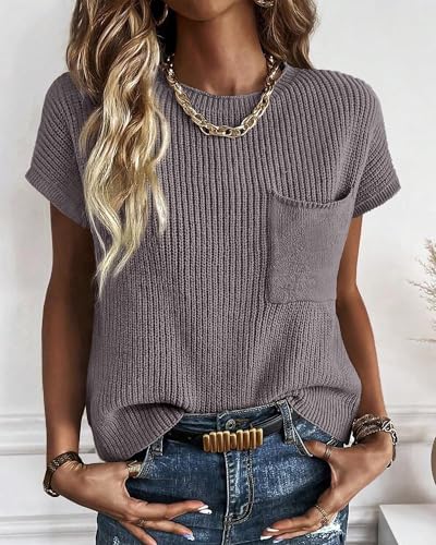 Image of KIRUNDO Summer Fall Short Sleeve Sweater for Women 2026 Casual Sweater Vest Cotton Knit Pullover Tank Tops Fashion Clothing