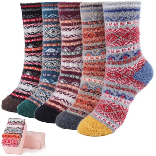 Image of SISOSOCK 5 Pairs Fuzzy Soft Cozy Comfortable Socks for Women, Casual Sleep Comfy Socks, Perfect Warm Winter Gifts for Women