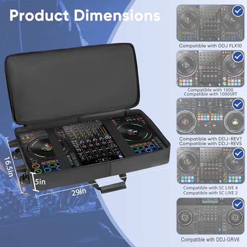 Image of DJ Controller Case with Wheels Compatible with DDJ FLX10 / DDJ-GRV6 / 1000 / 1000SRT / REV7 / REV5 / SC LIVE 4, Rolling DJ Bag Padded Backpack Soft with Multi-pocket for DJ Controller and Accessories