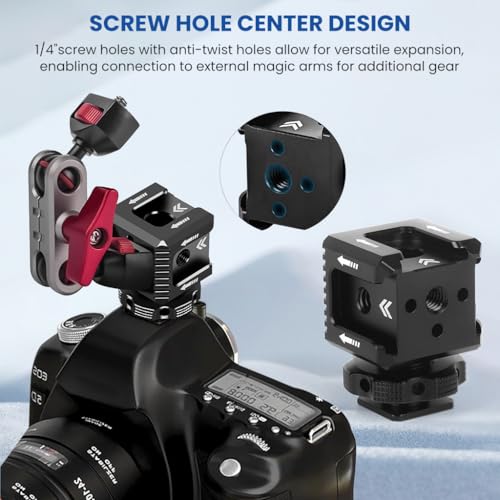 Image of ZORBES Triple Hot Shoe Mount Bracket with 1 /4 inch Thread, Aluminum Alloy Camera Accessory Holder, 3-Way Cold /Hot Shoe Adapter for Flash, Microphone & LED Light