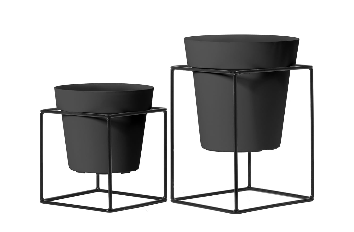 Nicoli set 2 Pezzi Vasi Fiori Alti 20cm e 16cm Colonna Rettangolare Metallo nero per fiori decorazioni per casa e ufficio espositori geometrici con vasi diametro 16cm e 14cm (NERO/TORTORA)