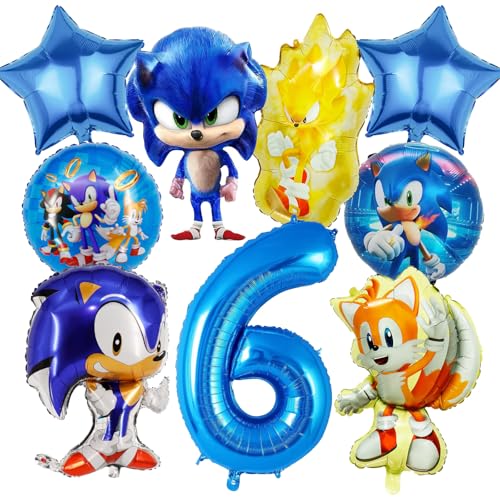 9 Pièces Decoration Anniversaire Sonc 6 Ans Garçon, Sonc Ballons Set de Décoration de Fête, Ballon en Aluminium de Anniversaire pour Enfants