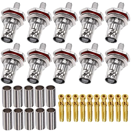 TUOLNK Conector de crimpado hembra BNC Conector de montaje de conector de mamparo hembra BNC impermeable Paquete de 10 para cable coaxial RG58 RG142 Cover