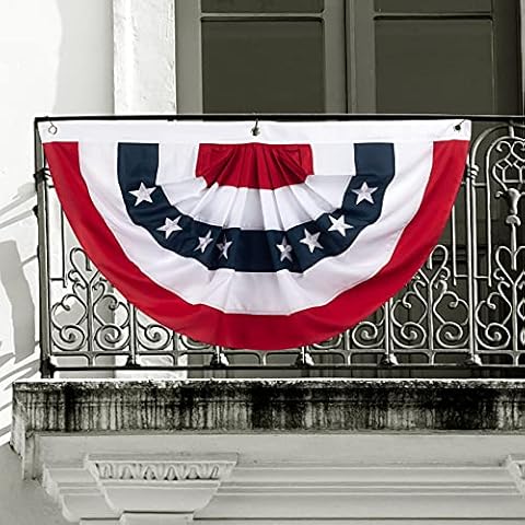 PIKRONSH 2x4 Ft USA Patriotic Pleated Fan Flag American US Flag Bunting Banner Patriotic Decoration Flag Embroidery Stars and Stripes Flag Bunting for Memorial Day 4th of July Veterans Day Labour Day Cover