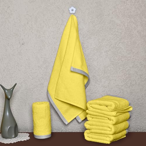 Image of Divine Casa 500 GSM Cotton Hand Towel Set of 6 (60 x 40 cm) | Yellow Hand Towels | Ultra Soft Absorbent Quick Dry Bathroom Towels