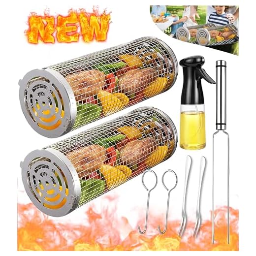 Rolling Grilling Baskets for Outdoor Grill Bbq Net Tube Stainless Steel Large Round Mesh Rotation Barbecue Cylinder Cage Cooking Accessories for Veggies Vegetable Fish Meat Food Camping, Gift for Men