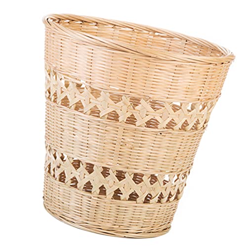 1pc Bamboo Trash Can Handmade Woven Basket Home Rubbish Can Waste Paper Basket Weave Rubbish Container Woven Rubbish Basket Rustic Style Trash Can Natural Woven Trash Can