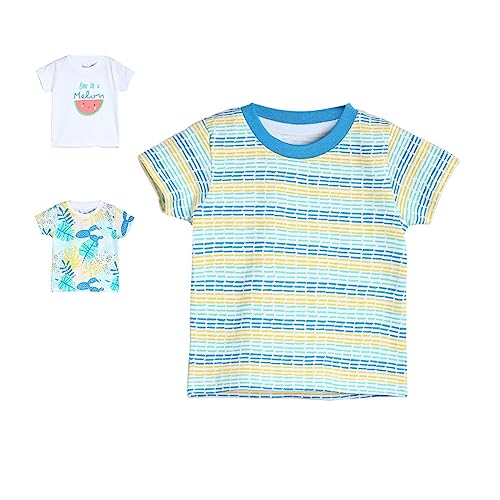 Image of miniklub Baby Round Neck Half Sleeve Knitted Cotton T-Shirt, Pack of 3 (Multi Color)