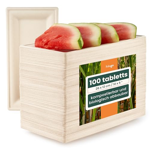HAAGO Zuckerrohr Bagasse Servierplatten, Rechteckig Einwegteller,...