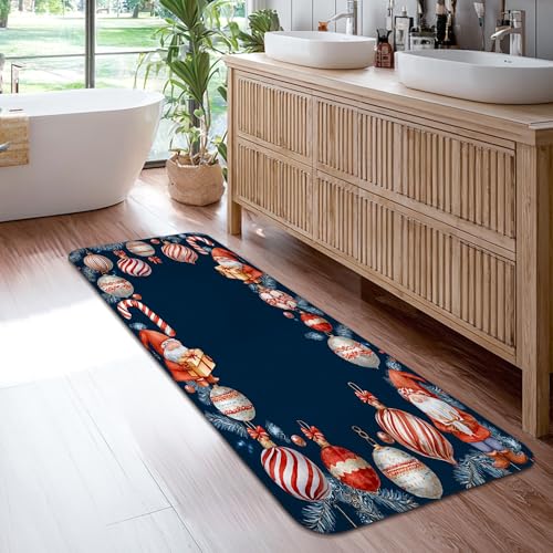 Tappeto runner con Babbo Natale, ornamento natalizio con canna di zucchero rosso, antiscivolo, tappeto rettangolare per pavimento della casa, tappeto per cucina, ingresso, comodino, porta, corridoio