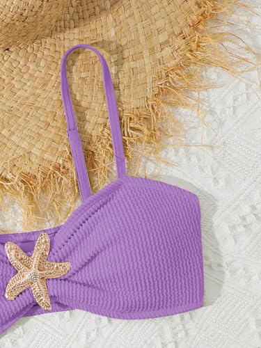 Image of RoseSeek Girl's 2 Piece Padded Bathing Suit Wireless Starfish Swimsuit Spaghetti Strap Vacation Beachwear Set