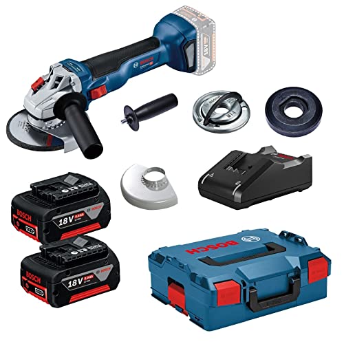 Bosch Akku-Winkelschleifer GWS 18V-10 125 mm / 2x 5,0 Ah Akku + Ladegerät inkl. Zubehör-Set in L-Boxx