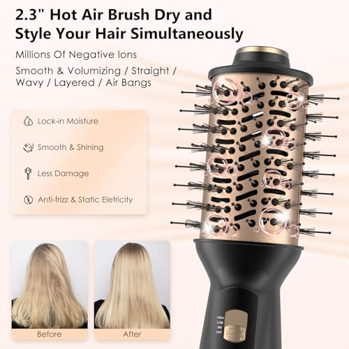 Ymguspri 4-in-1 Dual Voltage Hair Dryer Brush, Mini Auto Blow Dryer Brush for European Travel(100-250V), 2 Inch Hot Air Brush One Step Hair Dryer and Styler for Volumizer/Straightener/Curler with EU&UK Plug の商品画像 5