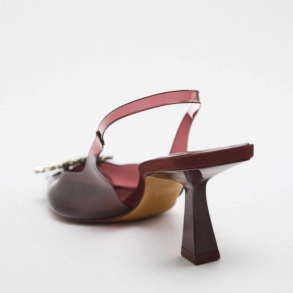 keleimusi Clear Slingback Heeled Shoes for Women Crystal Rhinestone Pointed Toe Wedding Kitten Heels Sandals Shoes - Image 5