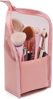 SUNGFINE Makeup Brush Organizer Bag Travel Artist Brushes Holder Stand-up Makeup Cup Waterproof Dust-proof Cosmetic Brush Holder Pouch Case with Zipper (Pink)