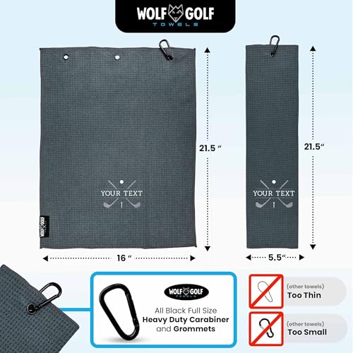 Image of Wolf Golf Towels Custom Golf Towel | Personalized Golf Accessories for Men & Women | Add Your Text with Choice of Font and Thread Color