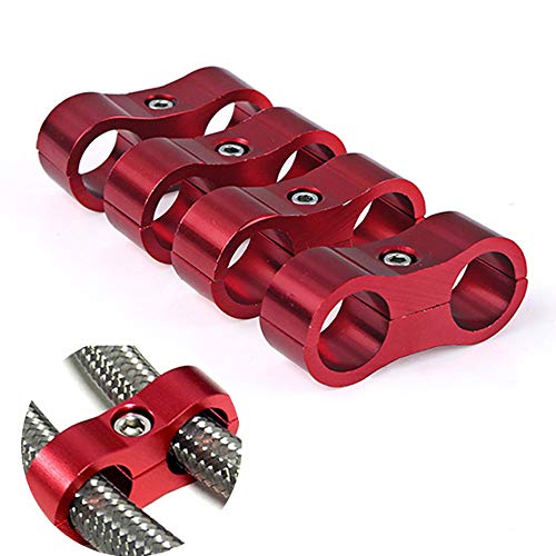 6AN Hose Separator Clamp Aluminum Fuel Line Mounting Divider Hose Fitting Adapter Fit for 3/8 Fuel Line, Oil Line, Brake Line, Water Pipe and Gas Line,Red,4pcs