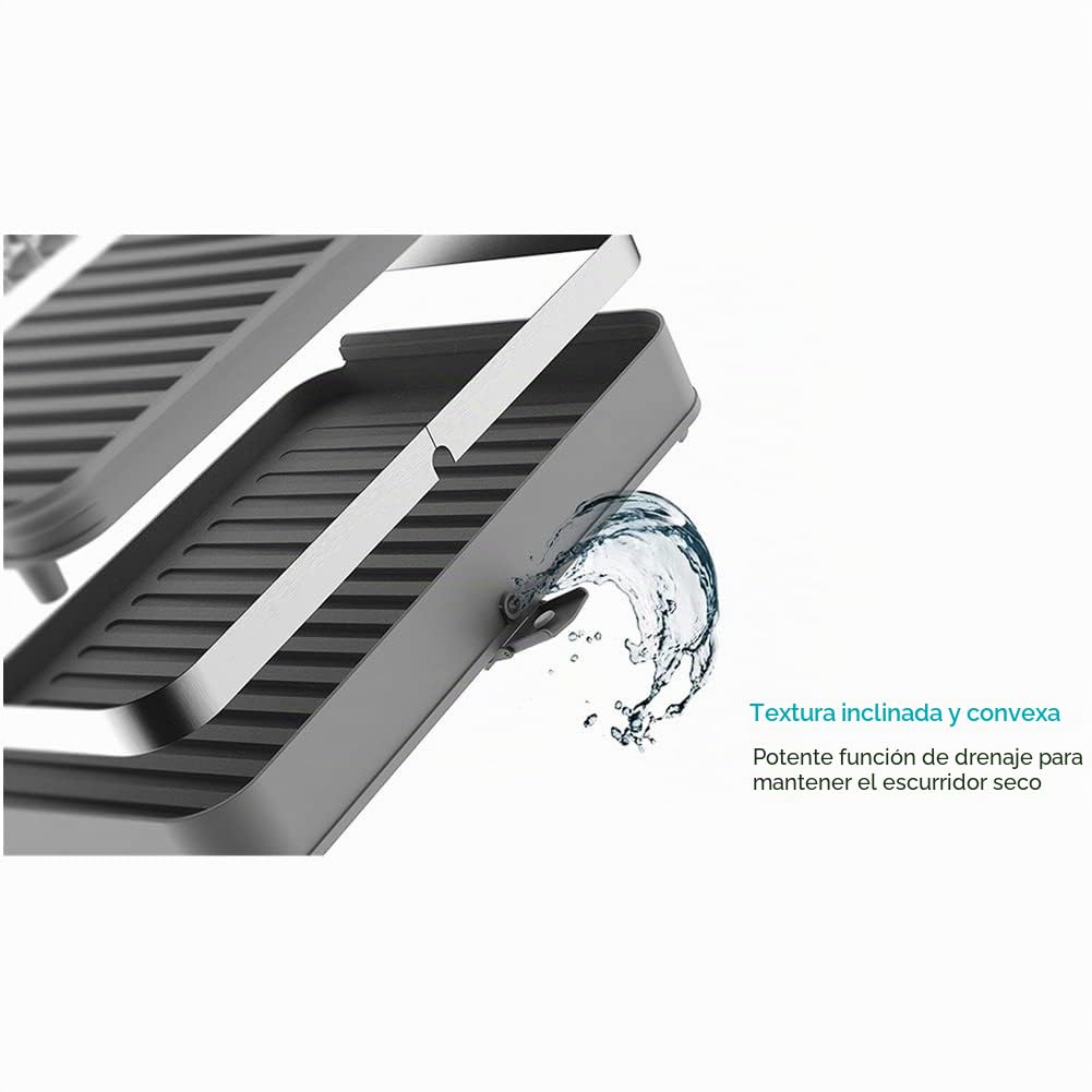 Escurridor Extensible en Acero Inoxidable para Platos y Cubiertos(30cm-51 cm), con Soporte para Utensilios, Portavasos, Estante De Secado De Platos para Mostrador De Cocina (Negro)