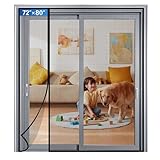 LONGEAS Magnetic Screen Door Mesh Left Right Side Opening Upgraded PET Material Mesh Stronger Than Fiberglass and Polyester,Keep Bugs Out,Pet & Kid Friendly Screen Size 74'' X 82''