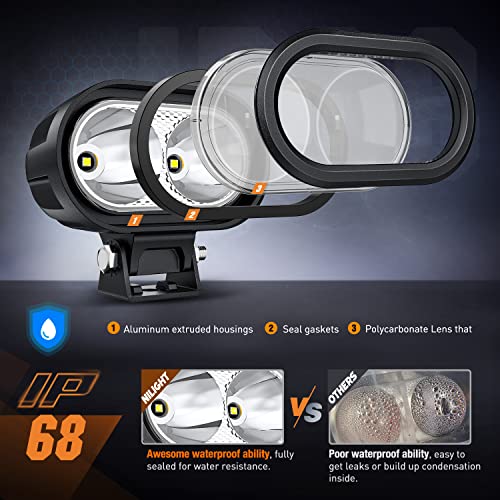 Image of Nilight 2 PCS 4 Inch 2100LM Super Spotlight Motorcycle LED Pods | Built-in EMC, for Driving Offroad Fog Lights with 16 AWG DT Wiring Kit for Motorbike SUV ATV Truck Boat Tractor Forklift