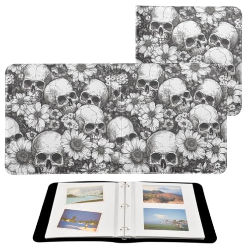 JUMBEAR Grande album fotografico adesivo con 20 pagine, album di scrapbooking, per matrimoni, famiglia, bambini, vacanze, fiori grigi e teschi
