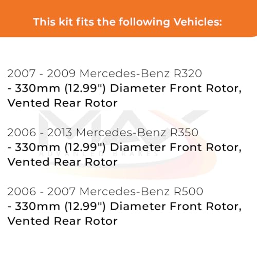 Image of Max Advanced Brakes Front & Rear Brake Kit Compatible With 2007-2009 Mercedes-Benz R320 R350 R500 w /12.99 inch Frt Rotor Replacement Premium OE Disc Brake Rotors and Ceramic Brake Pads