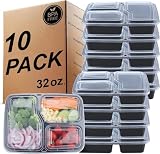 KINGHON Paquete de 20 recipientes reutilizables para preparación de comidas, 3 compartimentos, 1000 ml, sin BPA, cajas de almacenamiento de alimentos con tapas, aptas para microondas, congelables y