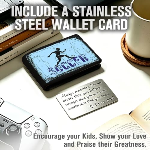 Image of Kids Wallet for Boys, Cool Wallets for Teen Son Ages 4 5 6 7 8 9 10 11 12 13 14 15 16, Leather Bifold Purse with Coin Pocket ID Window, Christmas Birthday Gift for Kid Men Boy Youth Guys
