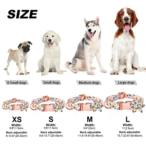 Hilkycton Dog Collar And Leash Set With Flower Bow Tie Girls Dog Collar Dog Tag Metal Buckle Adjustable For Small Medium Large Dogs, Orange Floarl-S #TOP6