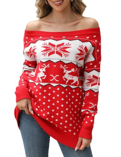 Image of VIMPUNEC Womens Off Shoulder Color Block Sweater Oversized Pullover Top