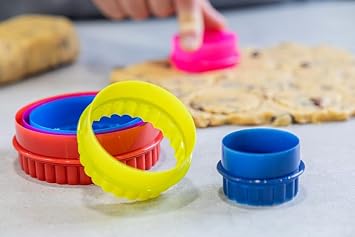 Colourworks Plastic Plain and Fluted Round Cookie Cutters, Multi-Colour, Set of Six