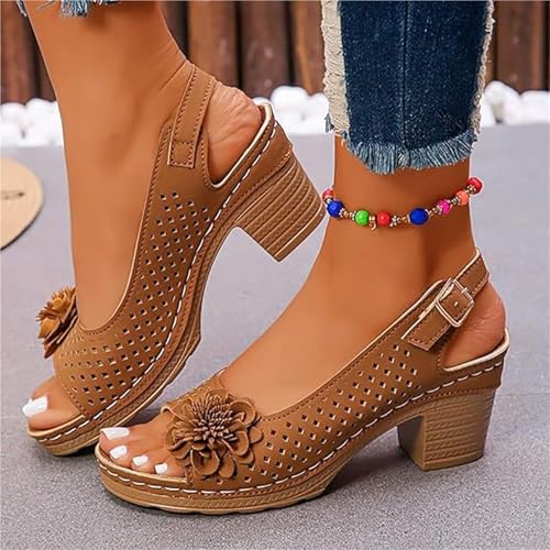 Buckled Square Heel Sandals for Women Peep Open Toe Slingback Low Chunky Heeled Dress Sandals Wedge Pump Shoes3