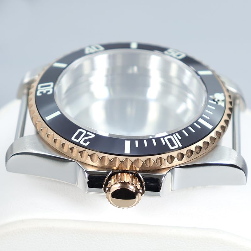 40mm Men's Two-Tone Steel Dive Watch Case Black Ceramic Bezel for NH35/NH36 Miyota8215 8205 2824 Movement
